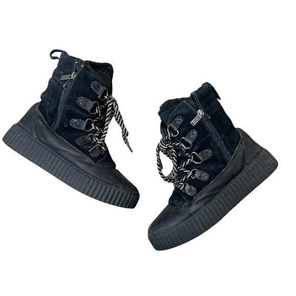 PAJAR Women's Black Leather Suede Lace Up Faux Wool Snow Winter Boots -30c 10 - Picture 2 of 14